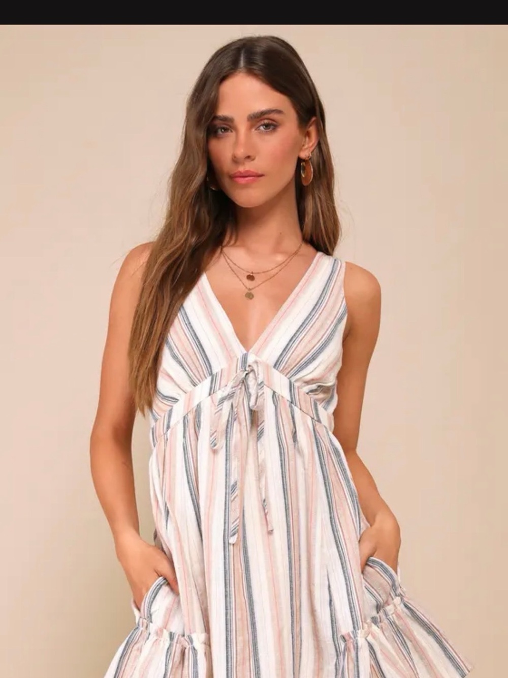 Lulu's White Striped Mini Dress with Pastel Blue & Blush Stripes
